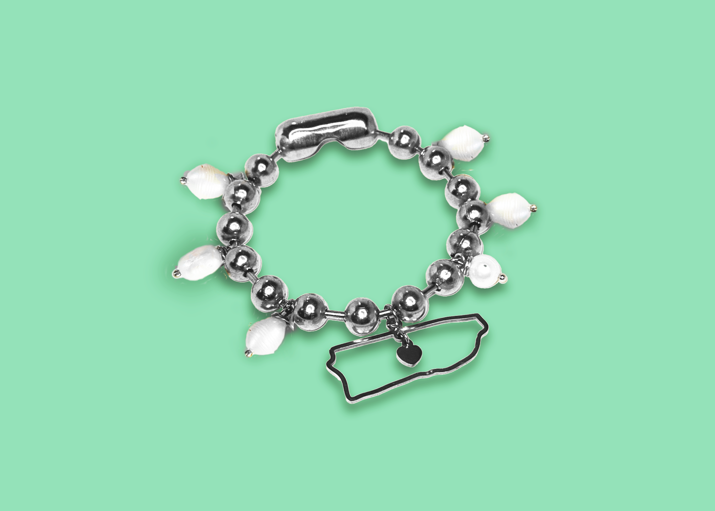 Isla del Caribe Brazalete con Perlas y Mapa de Puerto Rico