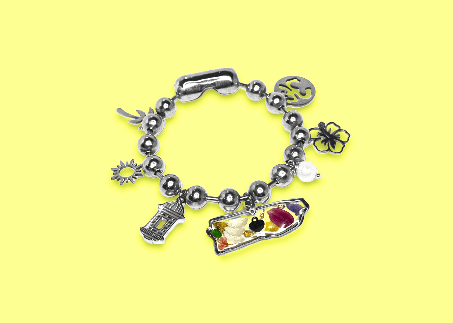 Nostalgia 100x35 Brazalete con mapa de Puerto Rico y Flores en Resina - Qué Color?