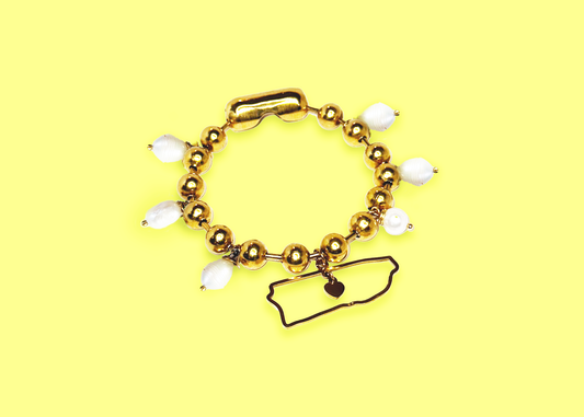 Isla del Caribe Brazalete con Perlas y Mapa de Puerto Rico