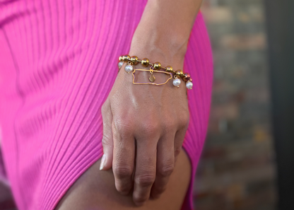 Isla del Caribe Brazalete con Perlas y Mapa de Puerto Rico