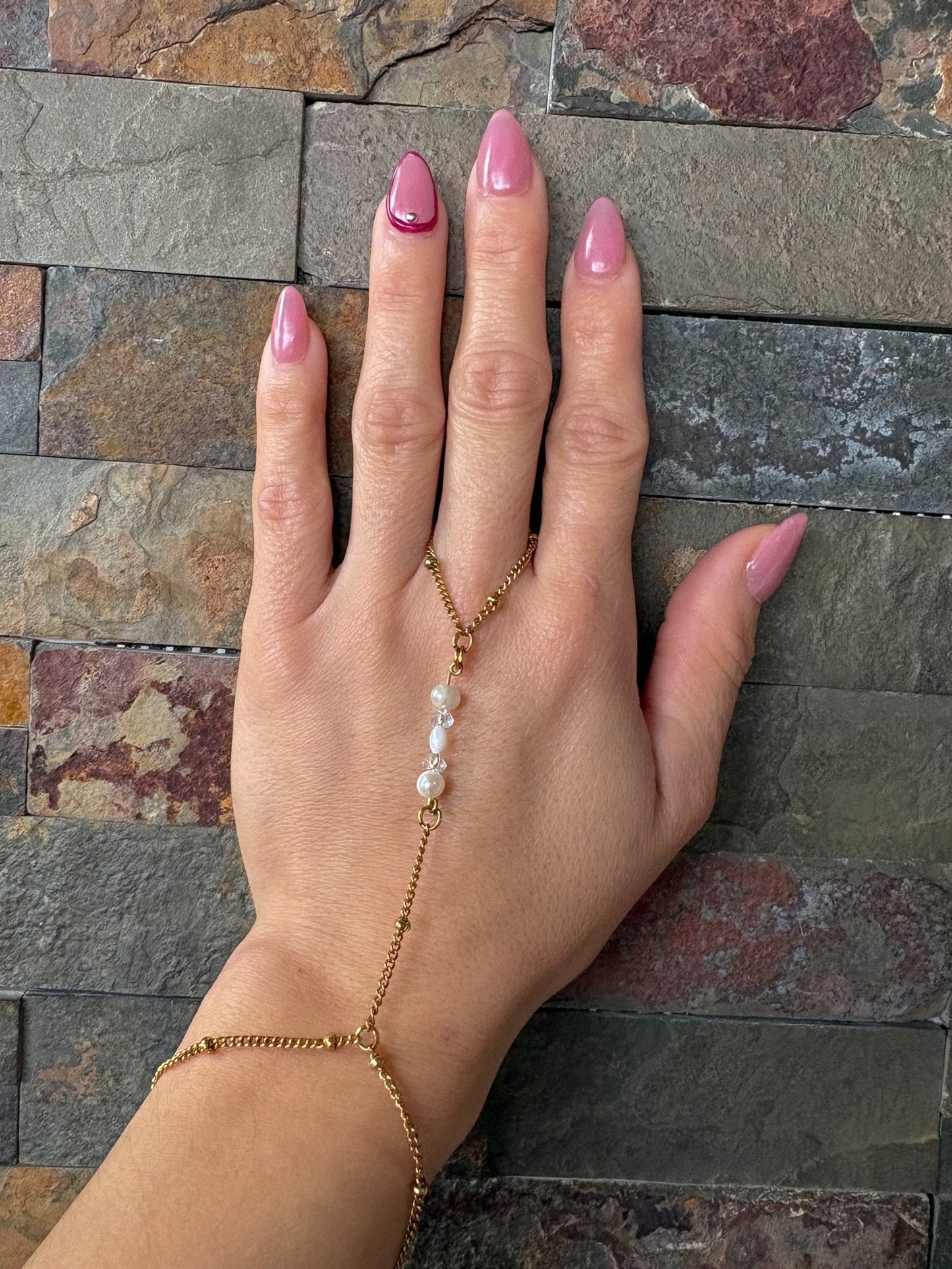 Pulsera con anillo, perlas y cristales - Que Color?
